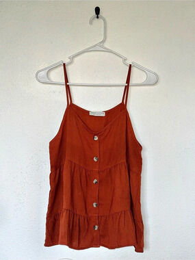 papercrane Tiered Button Front Camisole in Brown Size Small